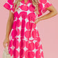 Rose Polka Dot Flutter Sleeve Notched Neck Tiered Flowy Dress