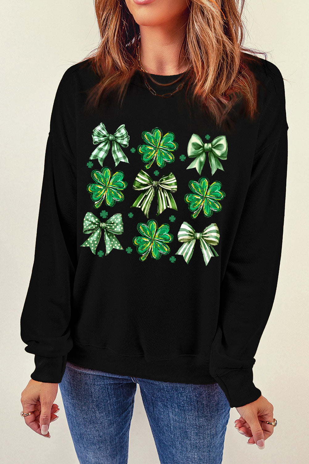 Black Clover Bow Printed St Patrick Fashion Sweatshirt