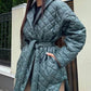 Canton Lapel Collar Belted Quilted Long Puffer Coat