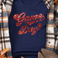 Blue Glittering Game Day Graphic Cuffed Sleeve Crew Neck T Shirt