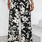 Black Floral Print Smocked High Waist Wide Leg Pants