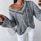 Ombre V Neck Contrast Sequin Drop Shoulder Knit Sweater