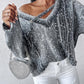 Ombre V Neck Contrast Sequin Drop Shoulder Knit Sweater