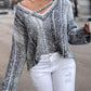 Ombre V Neck Contrast Sequin Drop Shoulder Knit Sweater