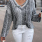 Ombre V Neck Contrast Sequin Drop Shoulder Knit Sweater