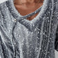 Ombre V Neck Contrast Sequin Drop Shoulder Knit Sweater