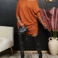 Crewneck Batwing Long Sleeve Casual Dress Back Button Decor Midi Dress