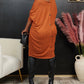 Crewneck Batwing Long Sleeve Casual Dress Back Button Decor Midi Dress