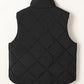 Black Quilted High Neck Button Up Pocket Vest Coat