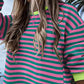 Striped Colorblock Oversized Sweatshirt Long Sleeve Crewneck Side Zipper Design Casual Dress