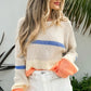 Beige Colorblock Striped Drop Shoulder Cozy Sweater