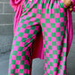 Green 2-Tone Checked Print High Waist Wide Leg Pants