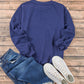 Navy Blue Plain Drop Shoulder Crewneck Pullover Sweatshirt