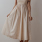 Beige Scoop Neck Ribbed Bodice Pleated Sleeveless Long Dress