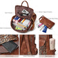 Coffee Leopard Patchwork PU Leather Functional Backpack