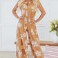 Khaki Floral Print Sleeveless Button up Wide Leg Loose Jumpsuit