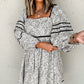 Gray Floral Print Open Back Balloon Sleeve Square Neck Mini Dress