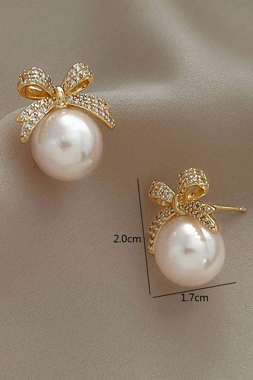 Gold Rhinestone Bowknot Pearl Earrings