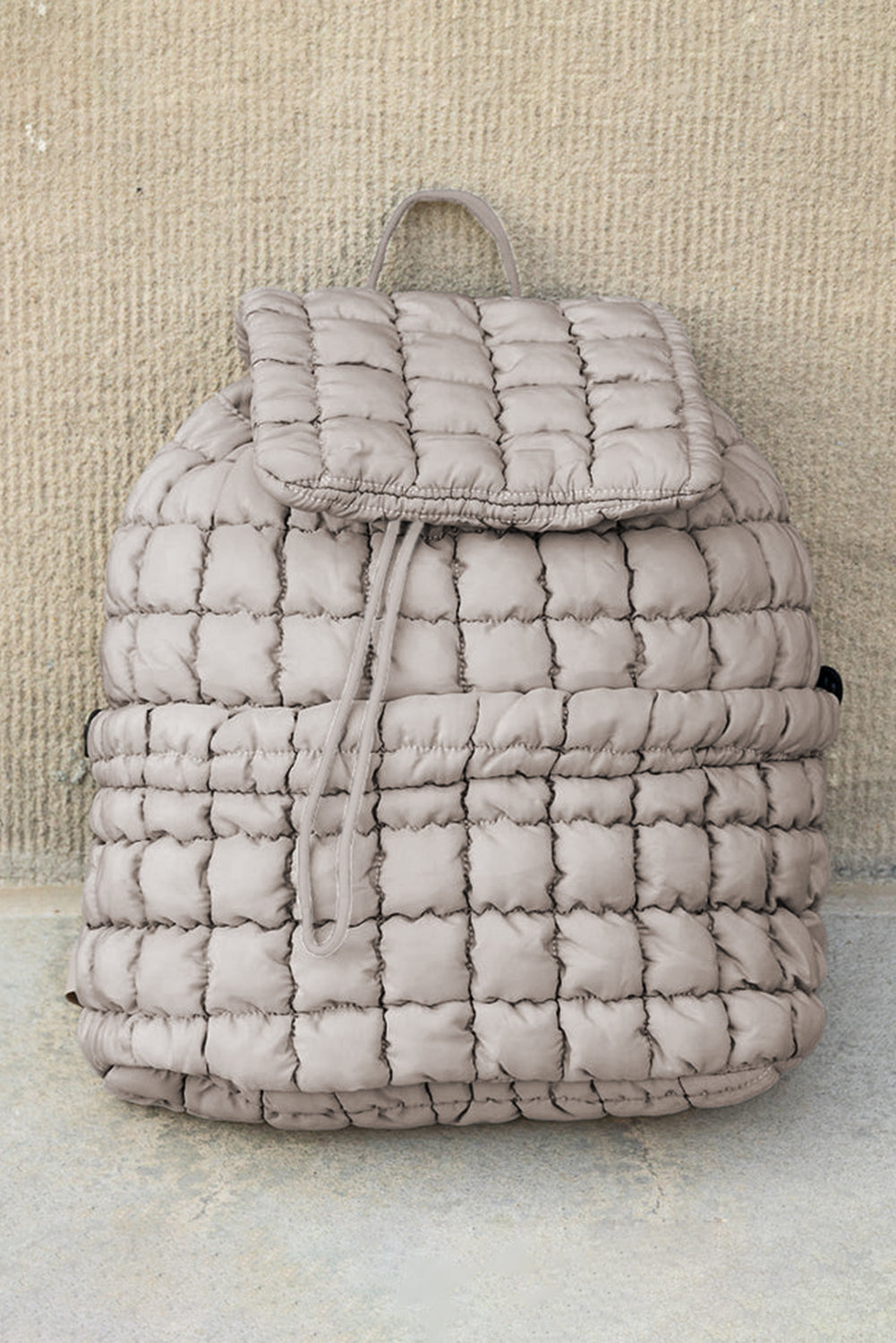 Medium Grey Solid Flapped Quilted Puffer Backpack