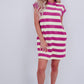 Rose Stripe Cap Sleeve Pocketed Shift T-shirt Dress