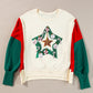 Apricot Christmas Tinsel Star Side Slits Colorblock Sweatshirt