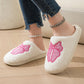 White Cute Bowknot Pattern Plush Valentines Slippers