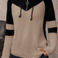 Parchment Textured Colorblock Long Sleeve Quarter Zip Drawstring Hooded Top