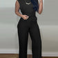 2 Pieces Round Neck Cap Sleeve Crop Top and Casual Pocket Design Straight Pants Set