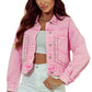 Pink Rivet Studded Pocketed Denim Jacket