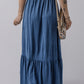 Sail Blue Solid Color Lace up High Waist Tiered Maxi Skirt