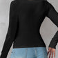 U Neck Built in Bra Long Sleeve Ribbed Top