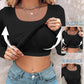 U Neck Built in Bra Long Sleeve Ribbed Top