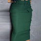 High Waist Mid Calf Belted Cargo Skirt Casual Pocket Design Ruffles Hem Skirt