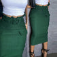 High Waist Mid Calf Belted Cargo Skirt Casual Pocket Design Ruffles Hem Skirt