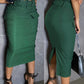 High Waist Mid Calf Belted Cargo Skirt Casual Pocket Design Ruffles Hem Skirt