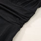 Black Short Sleeve Shirred High Waist V Neck Maxi Dress