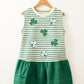 Green Stripe Sequin Clover Patched Contrast Skirt Patchwork Mini Dress