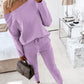 2PCS Solid Skew Neck Long Sleeve Top & Stretchy Waist Pants Set