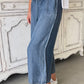 Real Teal Plus Size Drawstring High Waist Wide Leg Casual Jeans