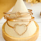 Gold Heart Knot Plated Multi Layer Open Cuff Bracelet Set