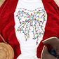 White Colored Light Bowknot Graphic Crewneck T Shirt