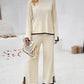 2PCS Round Neck Long Sleeve Slit Top & Straight Leg Pants Set