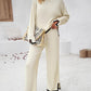 2PCS Round Neck Long Sleeve Slit Top & Straight Leg Pants Set