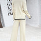 2PCS Round Neck Long Sleeve Slit Top & Straight Leg Pants Set