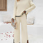 2PCS Round Neck Long Sleeve Slit Top & Straight Leg Pants Set