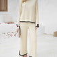 2PCS Round Neck Long Sleeve Slit Top & Straight Leg Pants Set