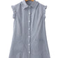 Blue Stripe Frilled Sleeveless Collar Front Pocket Button Up Mini Dress