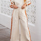 White Colorblock Ric Rac Trim Sleeve Top and Wide Leg Pants Set