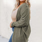 Seagrass Waffle Knit Drop Shoulder Open Front Pocketed Plus Size Cardigan