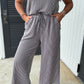 Wild Wind Solid Corded Knit Short Sleeve T Shirt and Wide Leg Pants Set